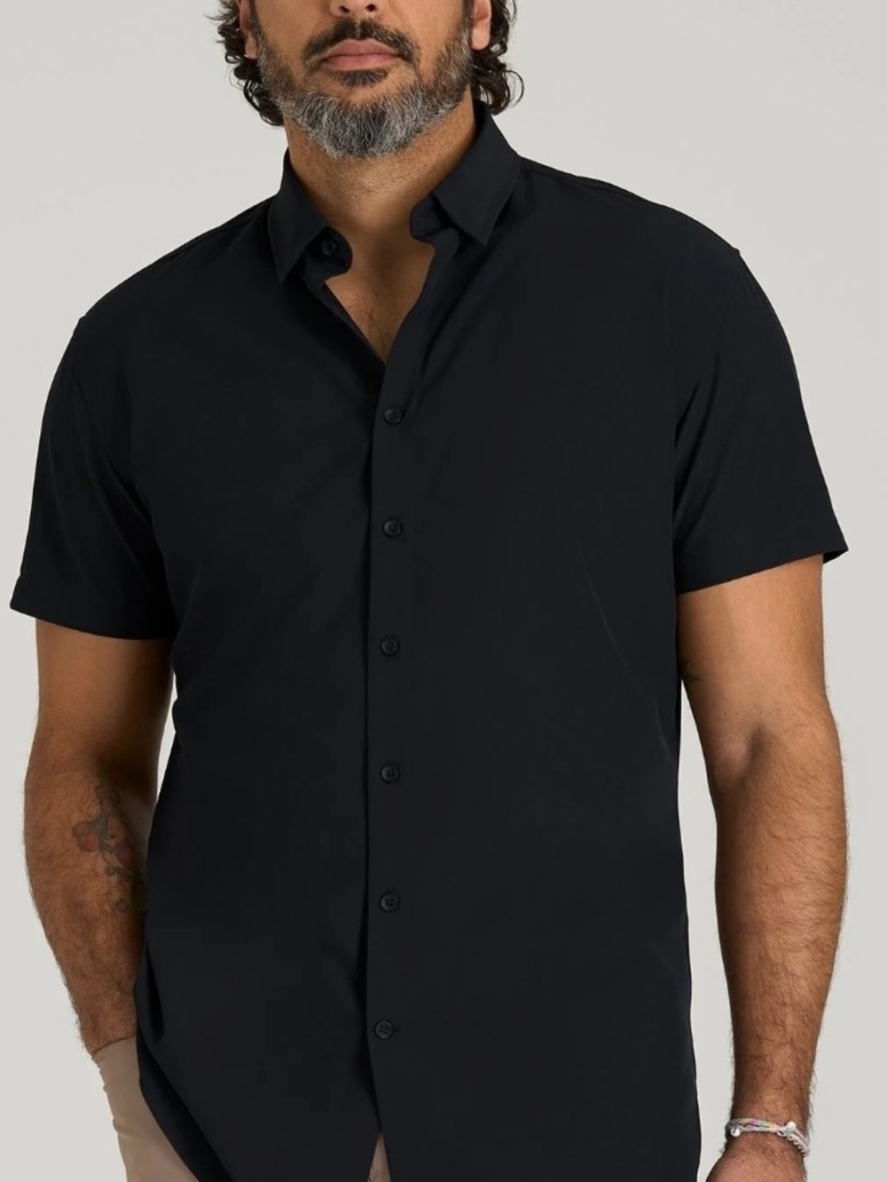 NWT American Tall Men's Black Short-Sleeve Button-Down Shirt